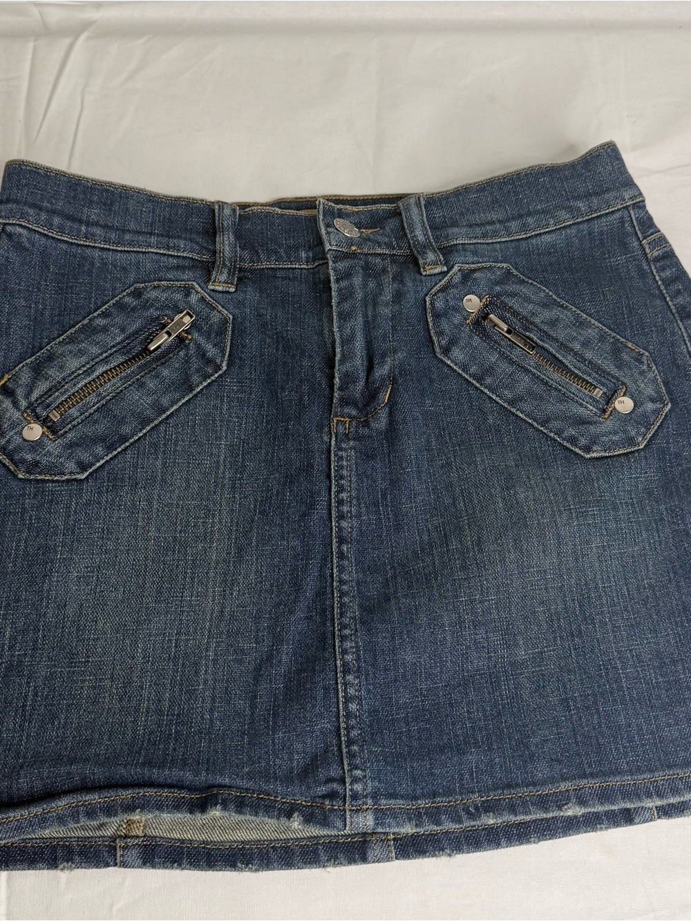 Tommy Hilfiger Blue Denim Mini Skirt with Zip Patch Pockets